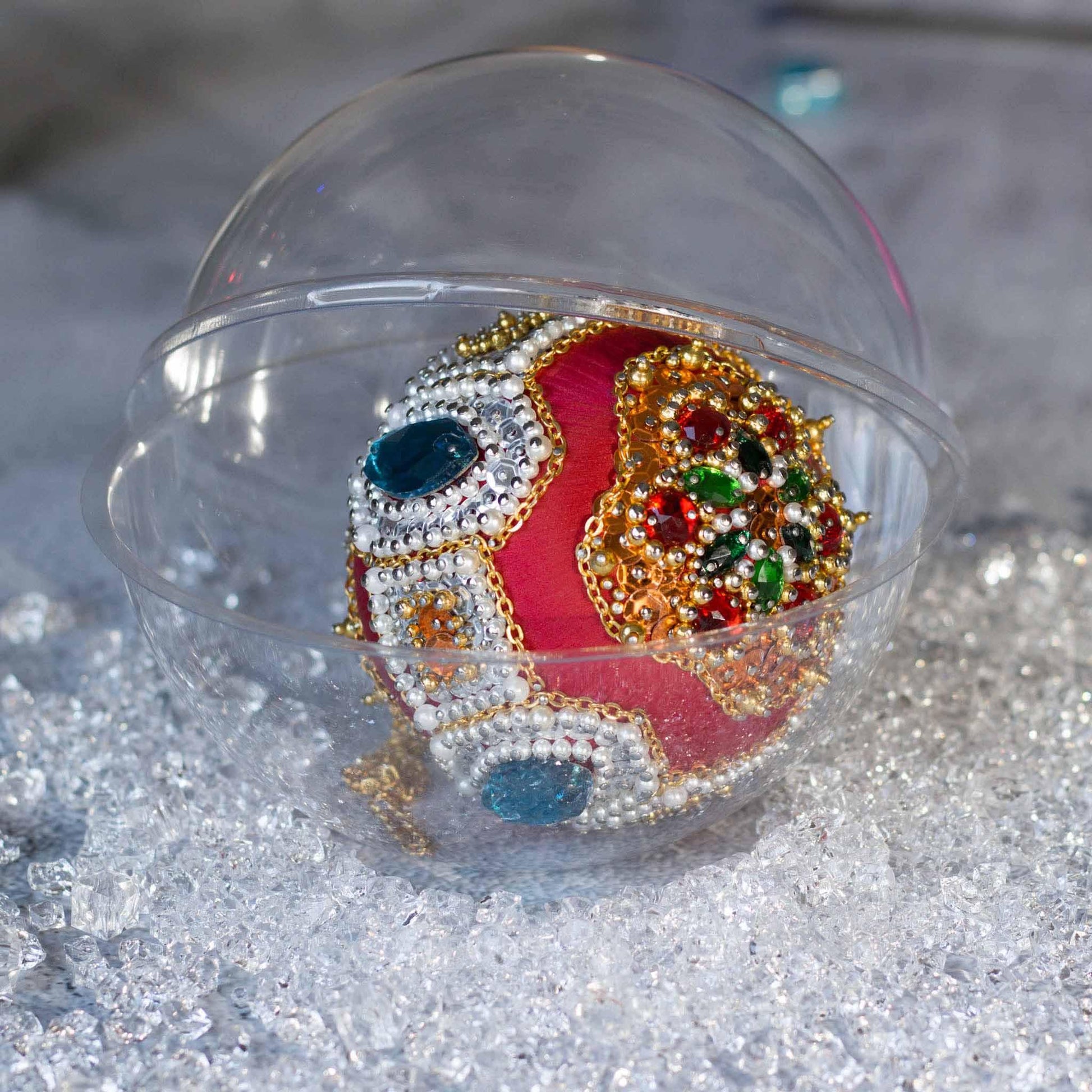 Gusornament Satin Ornament -Dark red beaded Christmas Ornament, packed in a clear round plastic container, provided by Whim5seasons, for storage, very convenient.  (Dark Red)