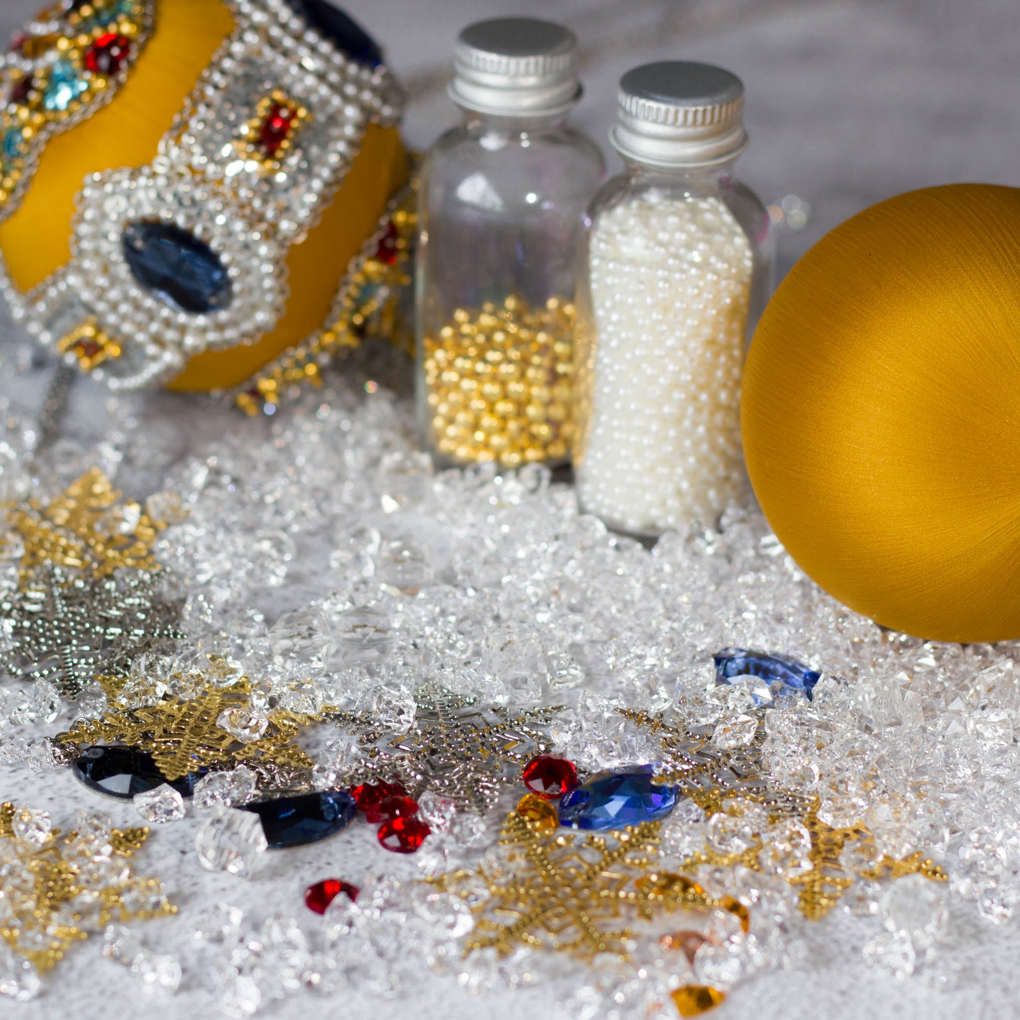 Christmas  Beaded Satin Ornament Ball Kit Project. Materials. (Gold).