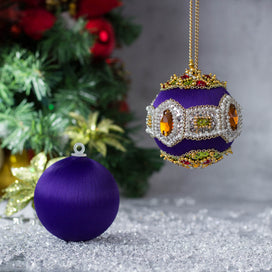 Christmas  Beaded Satin Ornament Ball Kit Project, DIY. (Indigo).