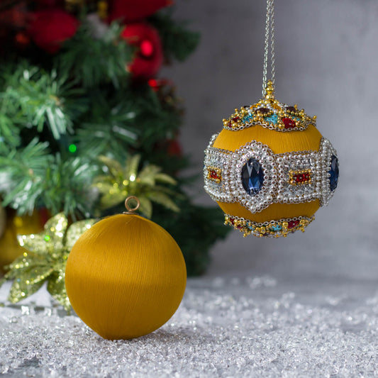 Christmas  Beaded Satin Ornament Ball Kit Project, DIY pins and embellishments. (Gold).