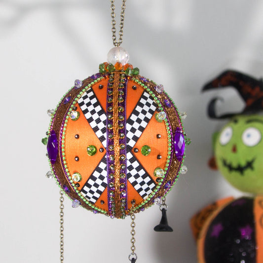 Halloween Handmade Beaded Holiday Satin Ornament front_orange