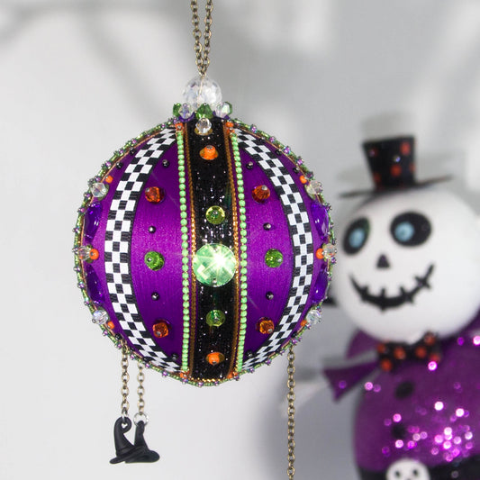 Handmade Beaded Halloween Ornament #2 Purple Satin Ball