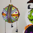 Load image into Gallery viewer, Handmade Beaded Halloween Ornament #3 Lime Green Satin Ball
