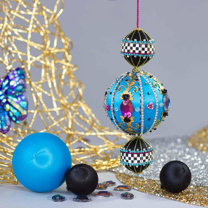 Christmas  Beaded Satin Ornament Kit Project, DIY pins and embellishments. (Sky Blue).
