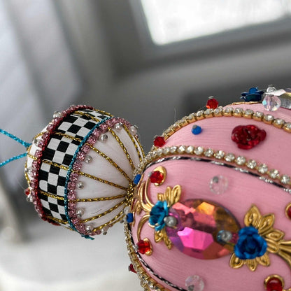 Christmas  handmade Beaded Satin Ornament close-up. (Light Pink).