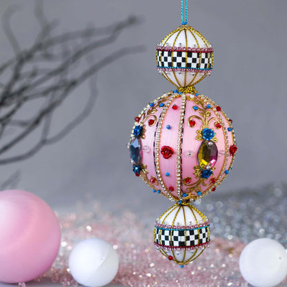 Christmas  Beaded Satin Ornament Kit Project, DIY pins and embellishments. (Light Pink).