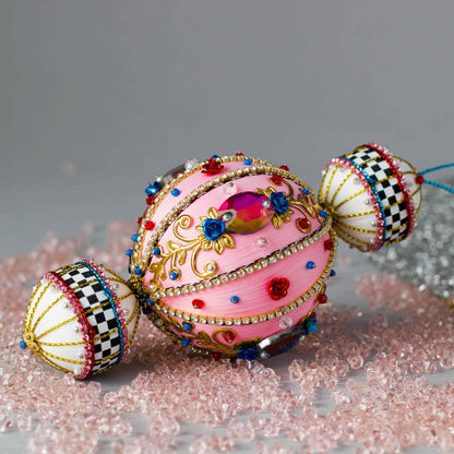 Christmas  handmade Beaded Satin Ornament with large glass rhinestones. (Light Pink).