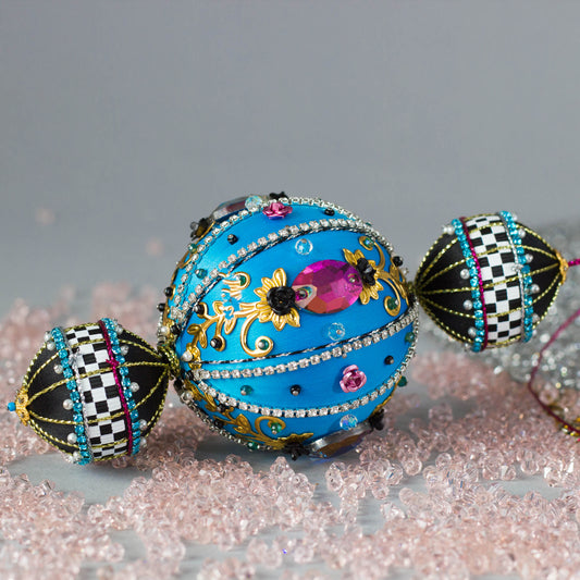 Handmade Christmas  Beaded Satin Ornament sparkly and fun. (Sky Blue).