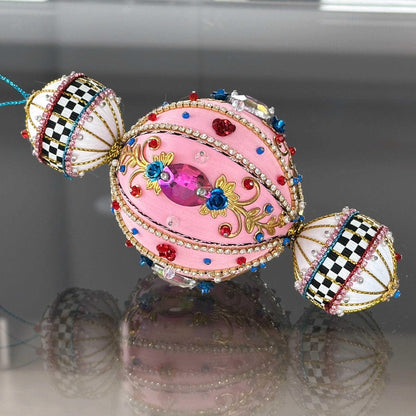 Christmas  handmade Beaded Satin Ornament , one-of-a-kind. (Light Pink).