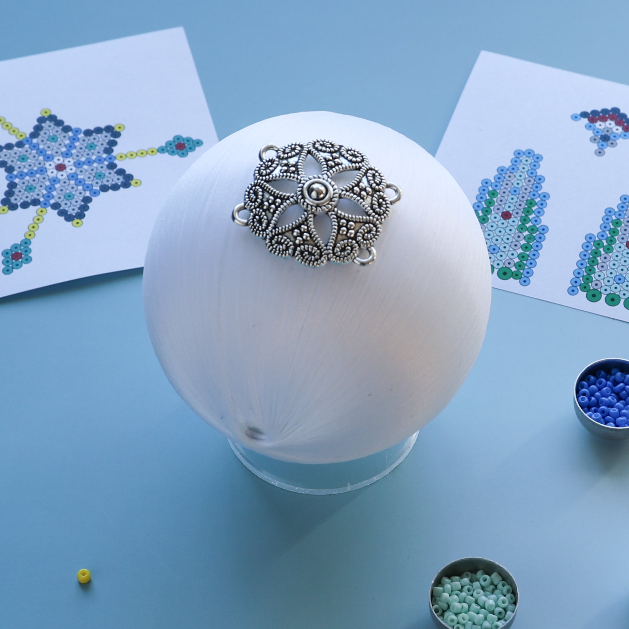 Patterns for creating satin beaded ornament Indian Summer by Whim5seasons. (White)