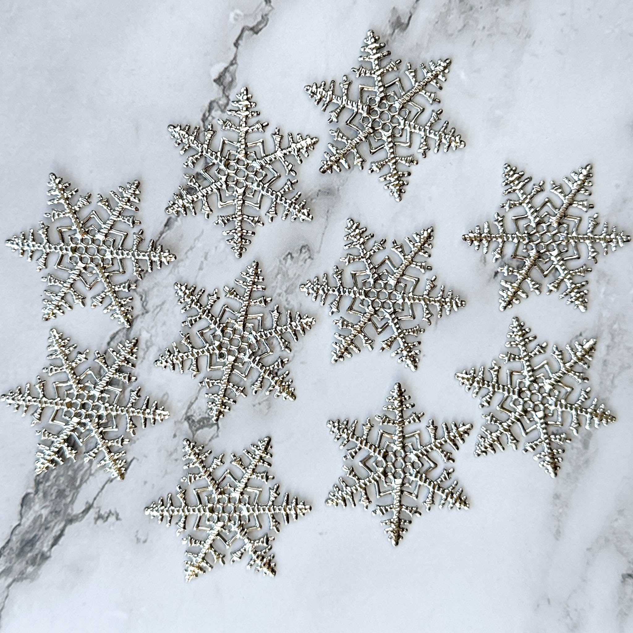 Silver Snowflake Filigree Metal Stampings Christmas Crafts Supplies