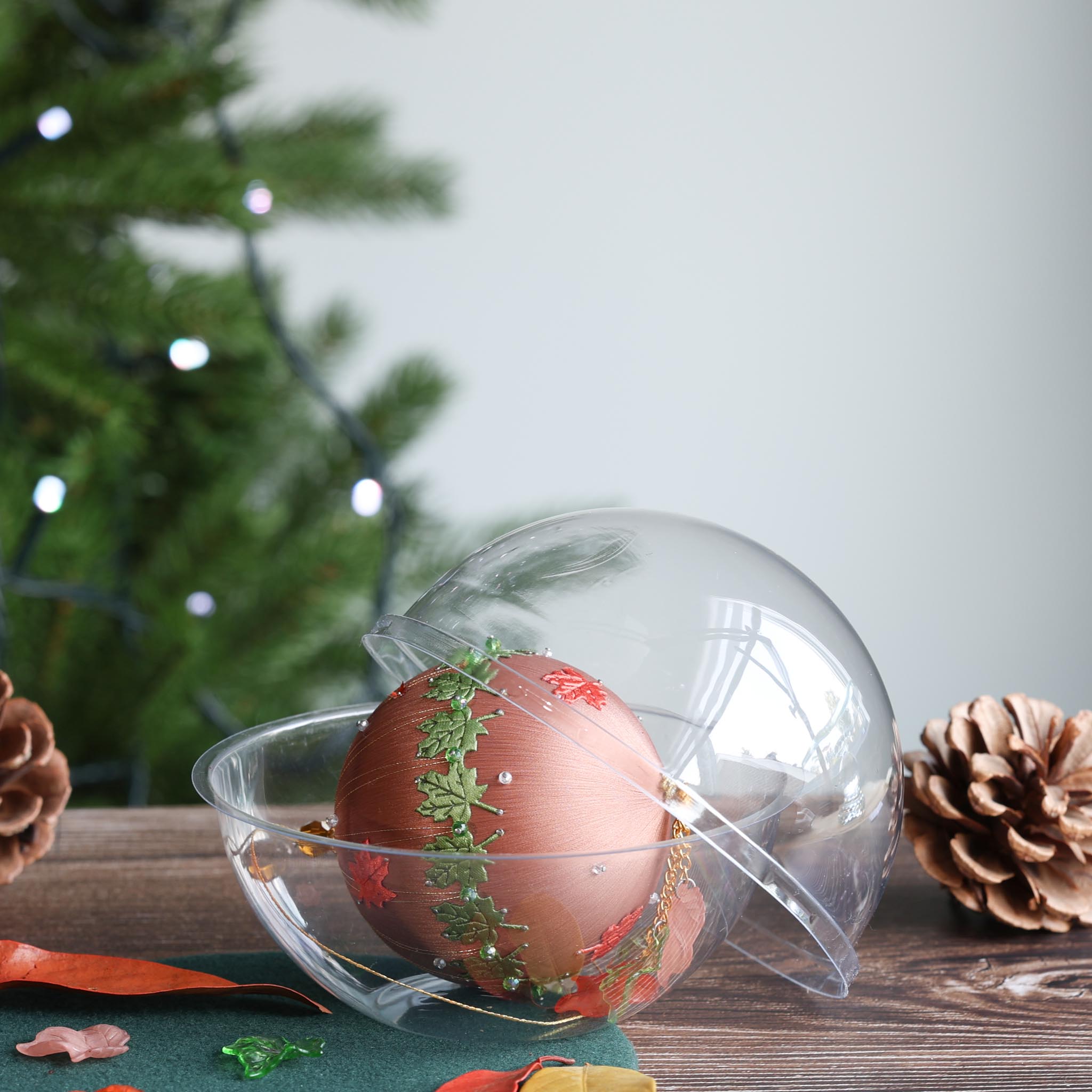 Handmade Christmas ball with a clear container. (RosyBrown)