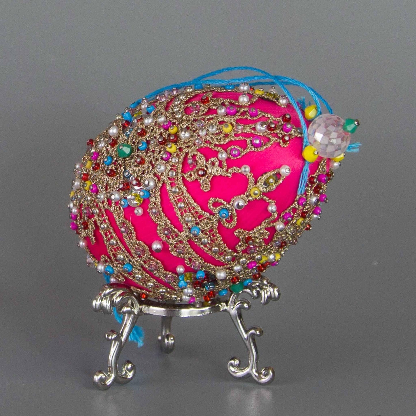 Handmade Easter Beaded Ornament  from Whim5seasons is meticulously crafted using high quality seed beads and tiny imitation pearls. (Deep Pink)