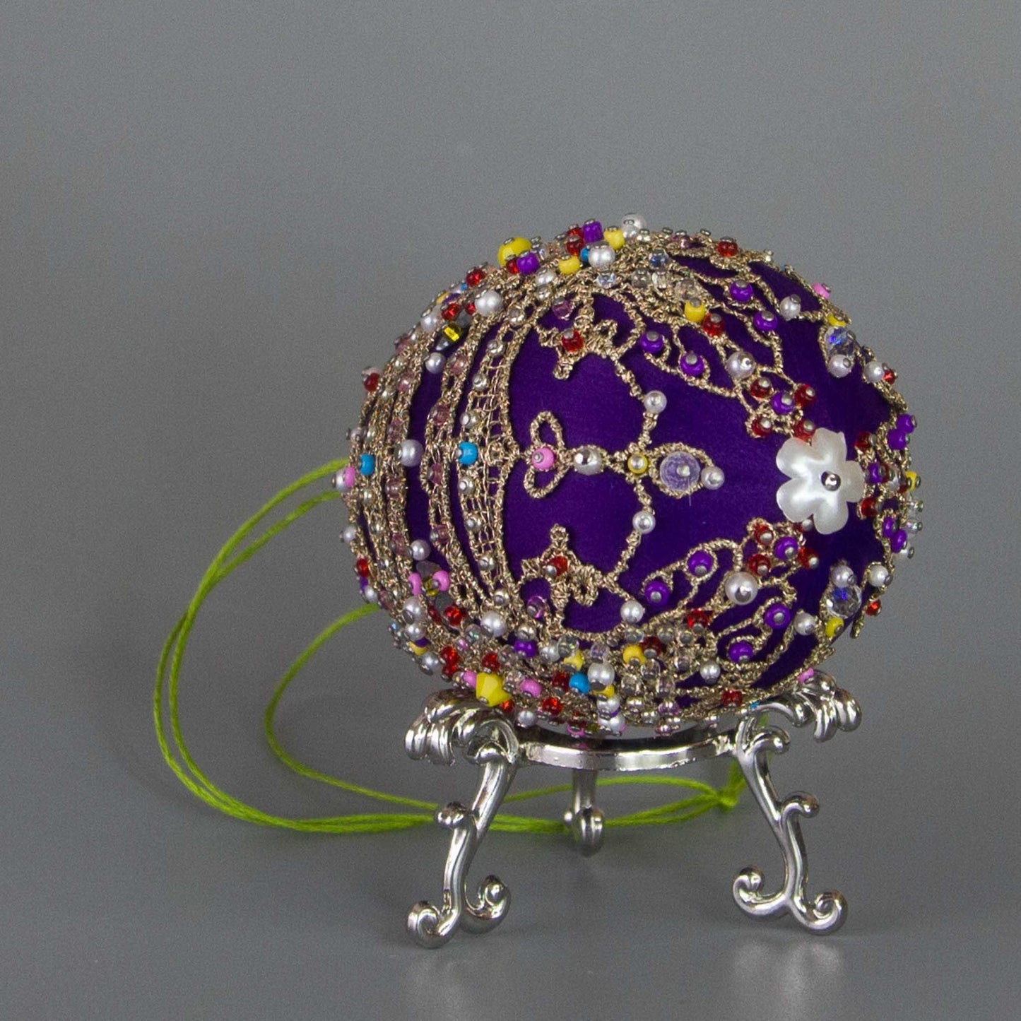 Misbah satin ornament kit Easter Egg Faberge push pin DIY bottom detail. (Indigo)
