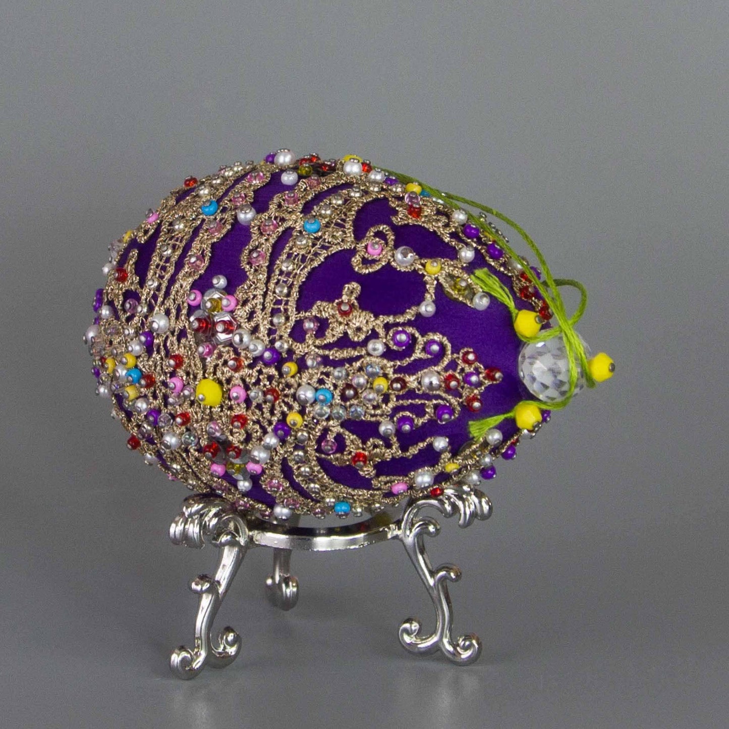 Misbah satin ornament kit Easter Egg Faberge push pin DIY top detail . (Indigo)