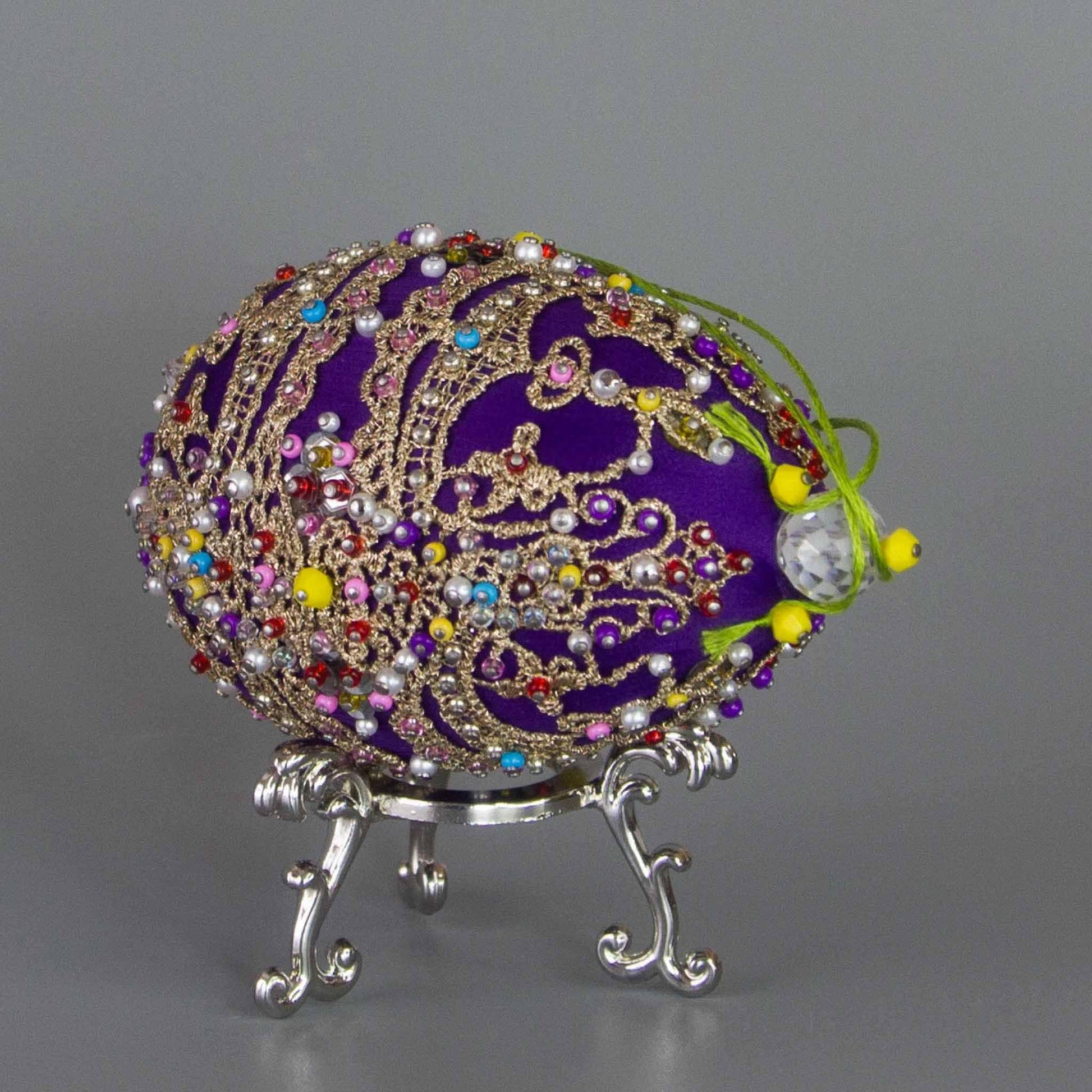 Misbah satin ornament kit Easter Egg Faberge push pin DIY top detail . (Indigo)