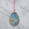 Load image into Gallery viewer, This Faberge Inspired Push Pin Easter  Ornament is one-of-a-kind from Whim5seasons. It showcases striking blue and colors with gold accents. (Sky Blue)
