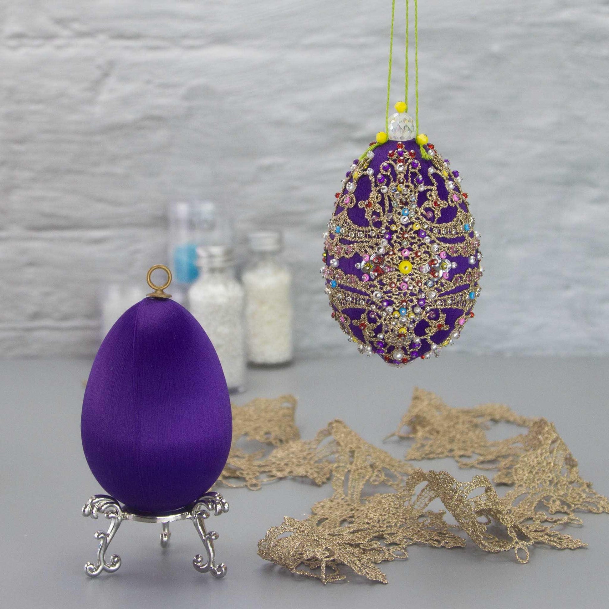 Misbah satin ornament kit Easter Egg Faberge push pin DIY. (Indigo)