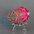 Load image into Gallery viewer, Bottom detail of a handmade Easter Beaded Ornament  from Whim5seasons -  carefully crafted using high quality seed beads, perals, and rose gold trim. (Deep Pink)
