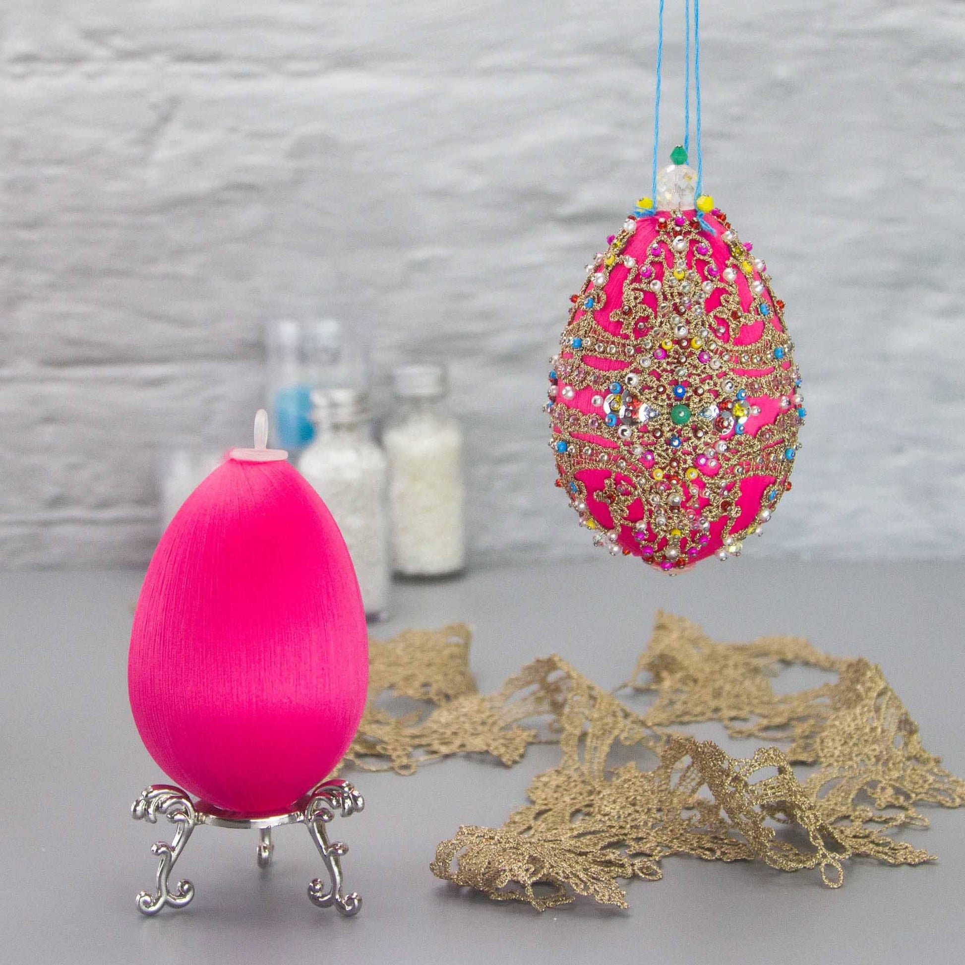 Misbah Easter Egg Ornament Kit from Whim5seasons offers beautifully packed handcrafted kits for ornament making addicts. (Deep Pink)