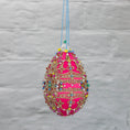 Load image into Gallery viewer, This Faberge Inspired Push Pin Easter  Ornament is one-of-a-kind from Whim5seasons. It showcases striking blue and colors with gold accents. (Deep Pink)
