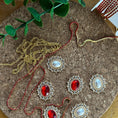 Load image into Gallery viewer, Phoenix Christmas Satin Ornament Kit-Materials include gold cobweb trim, satin ball, red crystal cameos, rhinestones, and gold alloy accents. (Coral)
