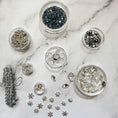 Load image into Gallery viewer, Polar Night Christmas Satin Ornament Kit-Materials include silver trim, satin ball, crystal beads, rhinestones, pearls, and mini alloy snowflakes.
