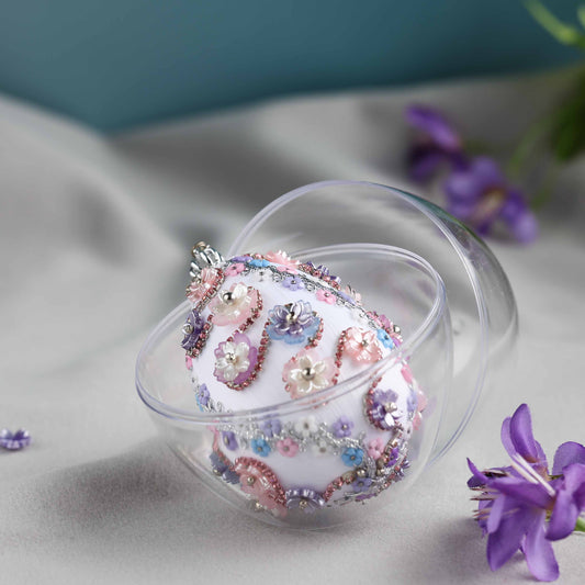 Beaded Push Pin Easter Egg Ornament in an egg container. (Silver)