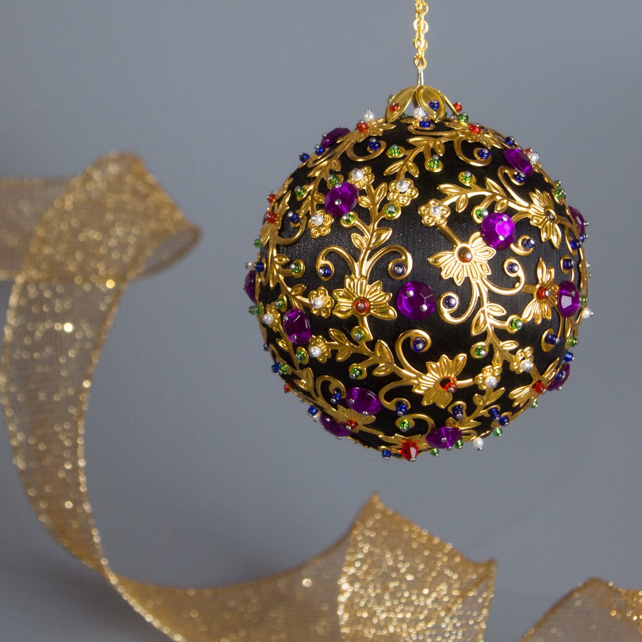 Quam Push Pin Ornament by Whim5seasons makes a unique gift - or try to make your own beaded sequin vintage inspired decoration. (Black)