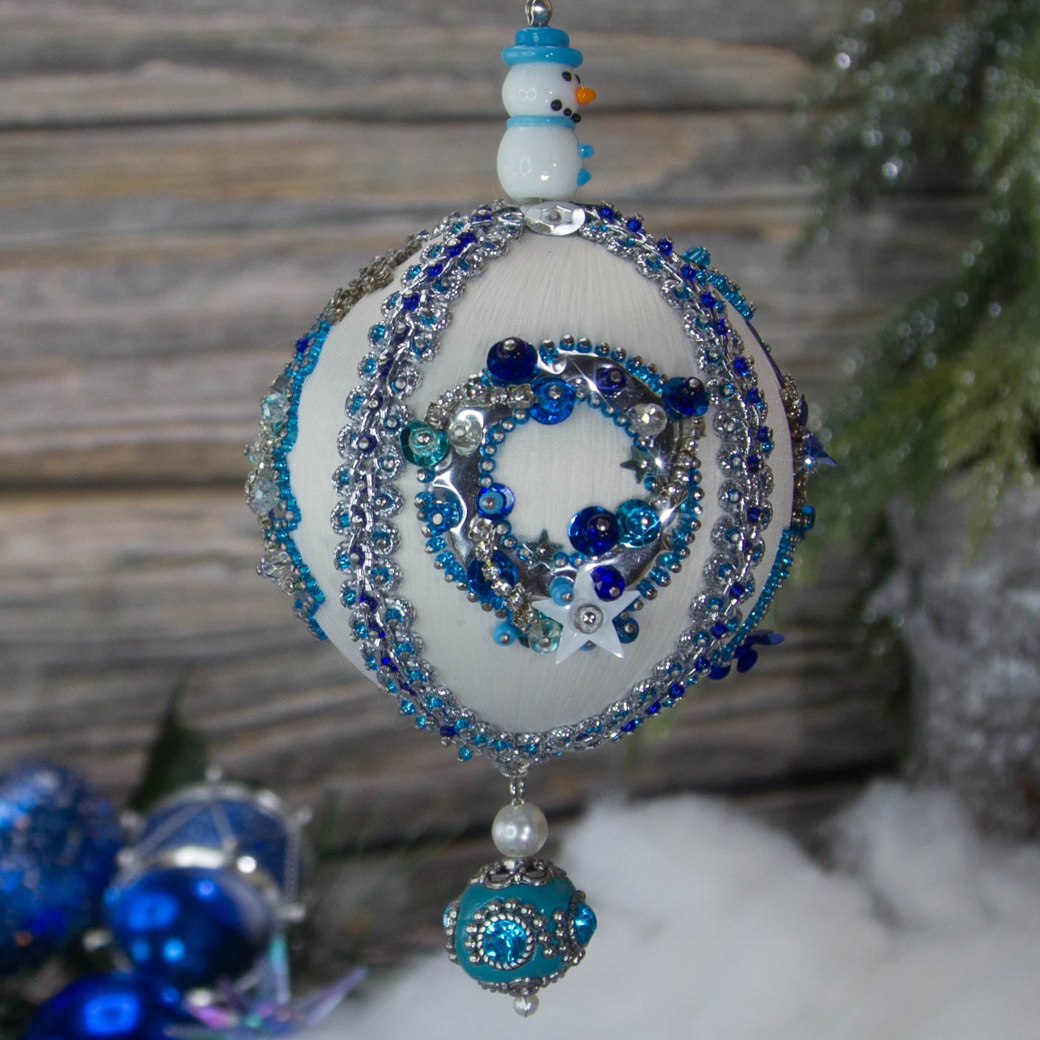 Handmade Christmas Beaded Ornament Snowman