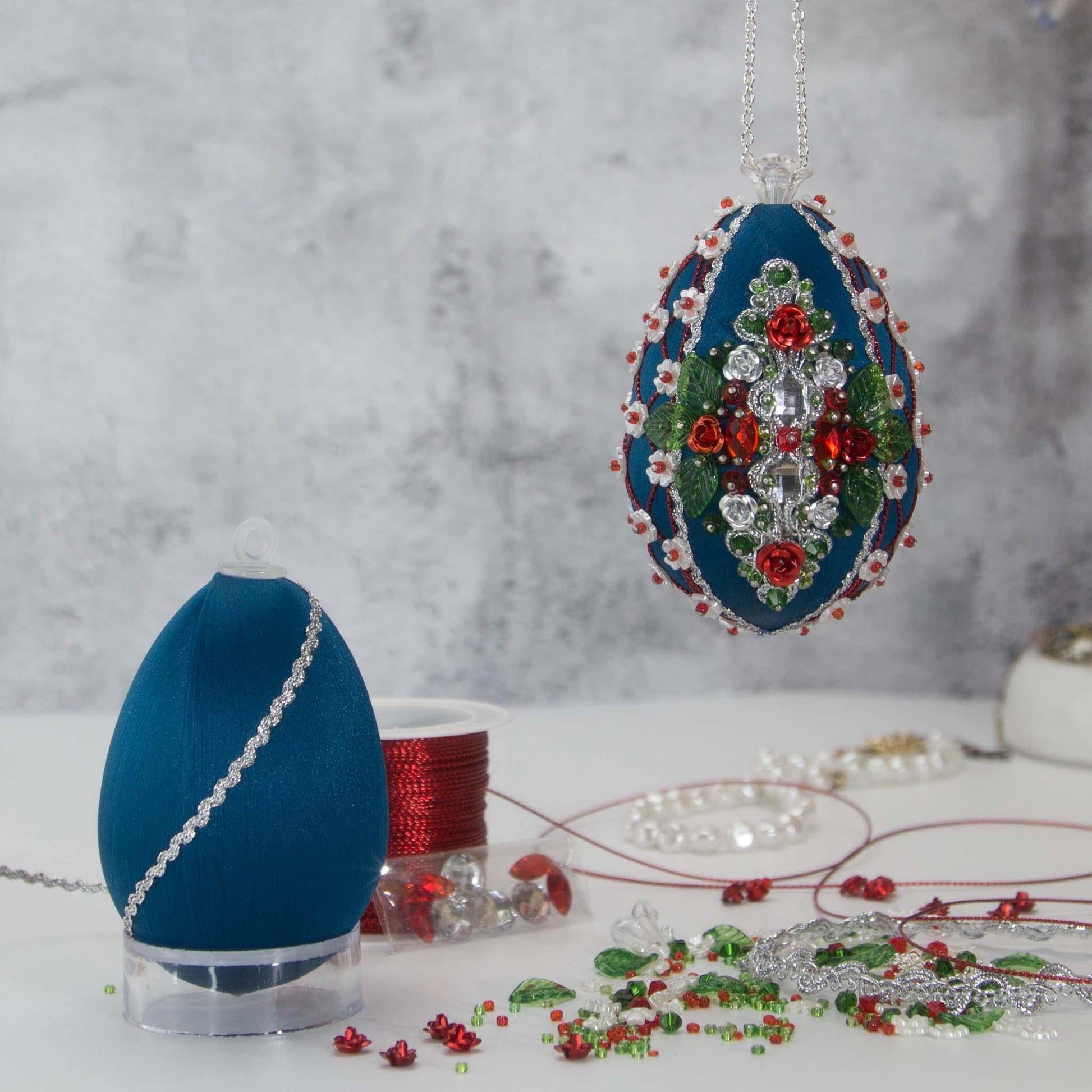 Easter  or Beaded Ornament Kit Project, DIY using pins and embellishments. (Dark Slate Blue).