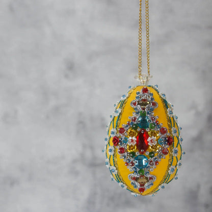 Easter or Christmas Beaded Ornament embellished with crystals, beads, and metallic trim . (Dark Orange).