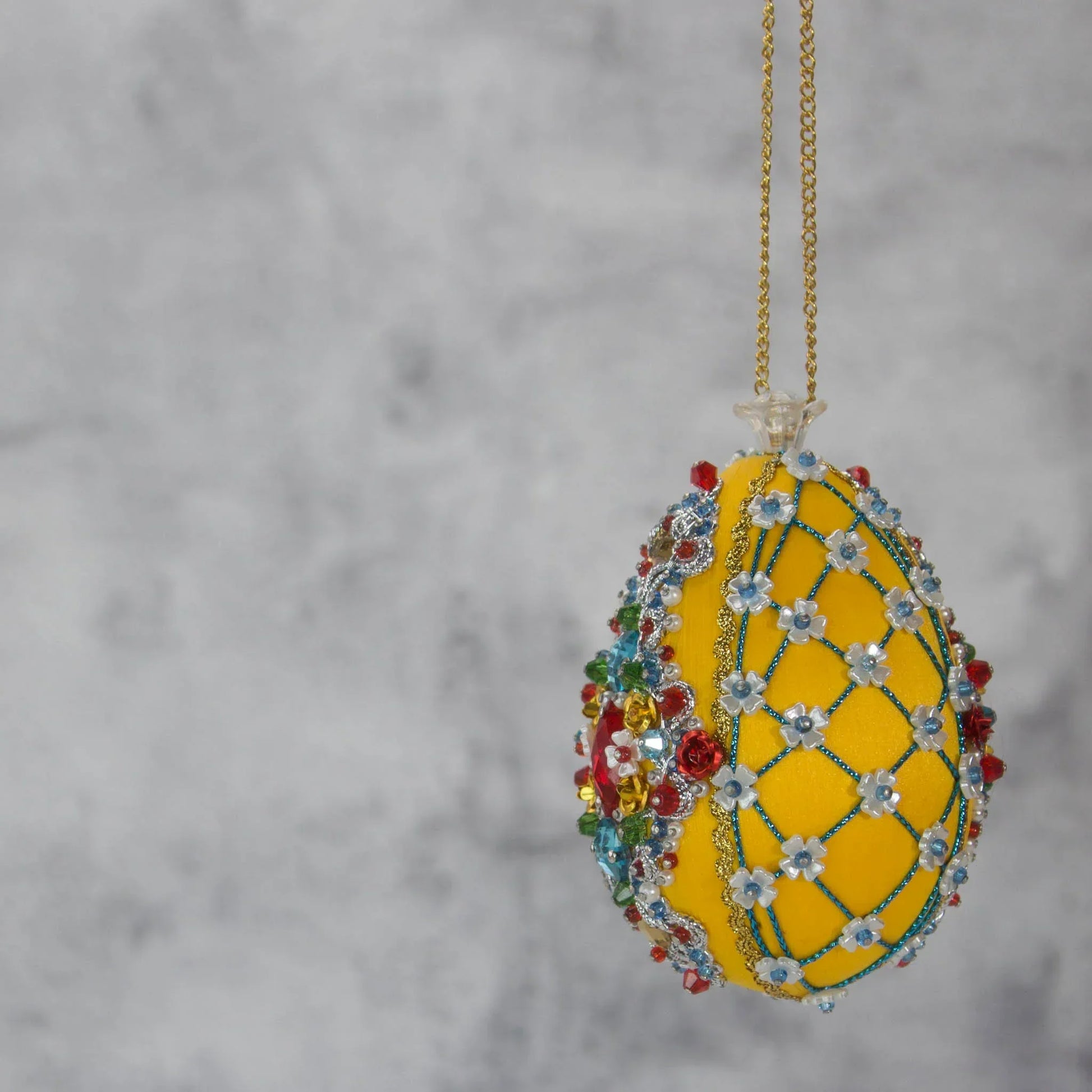Handmade Easter or Christmas Beaded Ornament embellished with crystals, beads, and metallic trim by Whim5seasons . (Dark Orange).