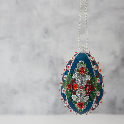 Easter or Christmas Beaded Ornament embellished with crystals, beads, and metallic trim. (Dark Slate Blue).