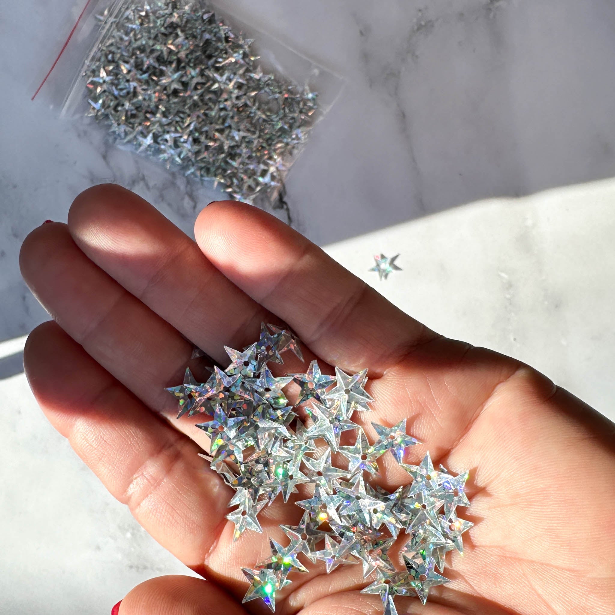 Ornament Paillette, Sequins Beads, Star, Silver, 10x10mm, 5g, 350 pieces