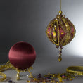Load image into Gallery viewer, Christmas Beaded Ornament Kit Ball embellished with glass rhinestones, gold braided trim, and crystal beads. DIY. (Maroon).
