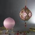 Load image into Gallery viewer, Christmas Beaded Ornament Kit Ball embellished with glass rhinestones, gold braided trim, and crystal beads. DIY. (Light Pink).
