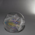 Load image into Gallery viewer, Packaging for Christmas Beaded Ornament Ball embellished with glass rhinestones, gold braided trim, and crystal beads.  (Indigo).
