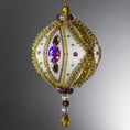 Load image into Gallery viewer, Christmas Beaded Ornament Ball embellished with glass rhinestones, gold braided trim, and crystal beads. DIY. (White).
