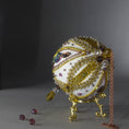 Load image into Gallery viewer, Christmas Beaded Ornament Ball embellished with glass rhinestones, gold braided trim, and crystal beads. Top detail. (White).
