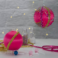 Load image into Gallery viewer, Beaded Sequin Christmas Satin Ornament Candy Kit features bright fuchsia color, gold accents, playful candy charms. (Deep Pink) 
