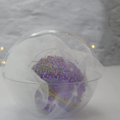 Handmade Christmas Ornament Candy in organza bag packed in a clear round container for storage. (Medium Purple) 
