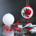 Load image into Gallery viewer, Finished ornament and a white satin ball with decorative items, embroide3red red roses patches on a dark background. (White)
