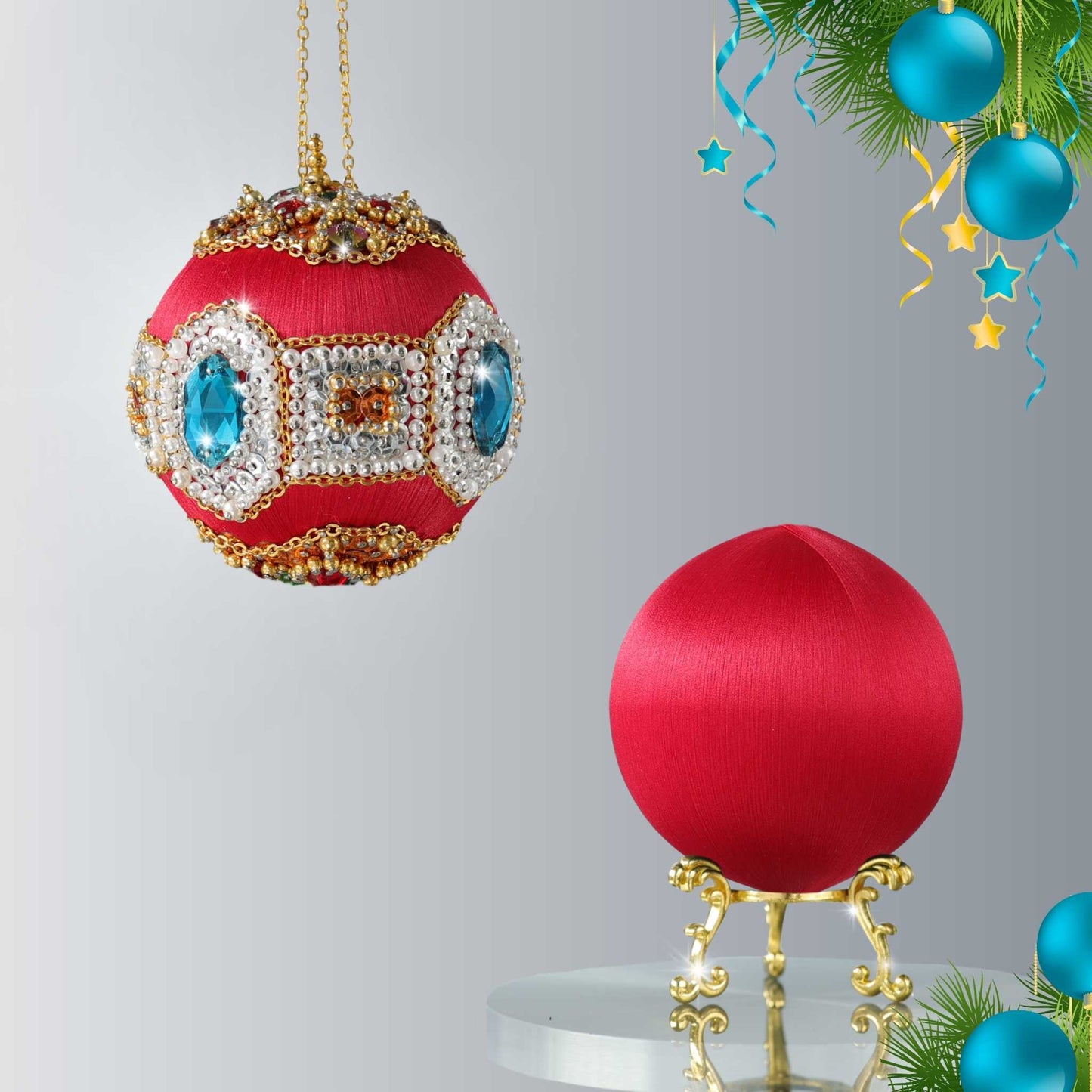 Christmas Beaded Satin Ornament Ball Kit Project, DIY, dressmaker pins and embellishments by Whim5seasons.