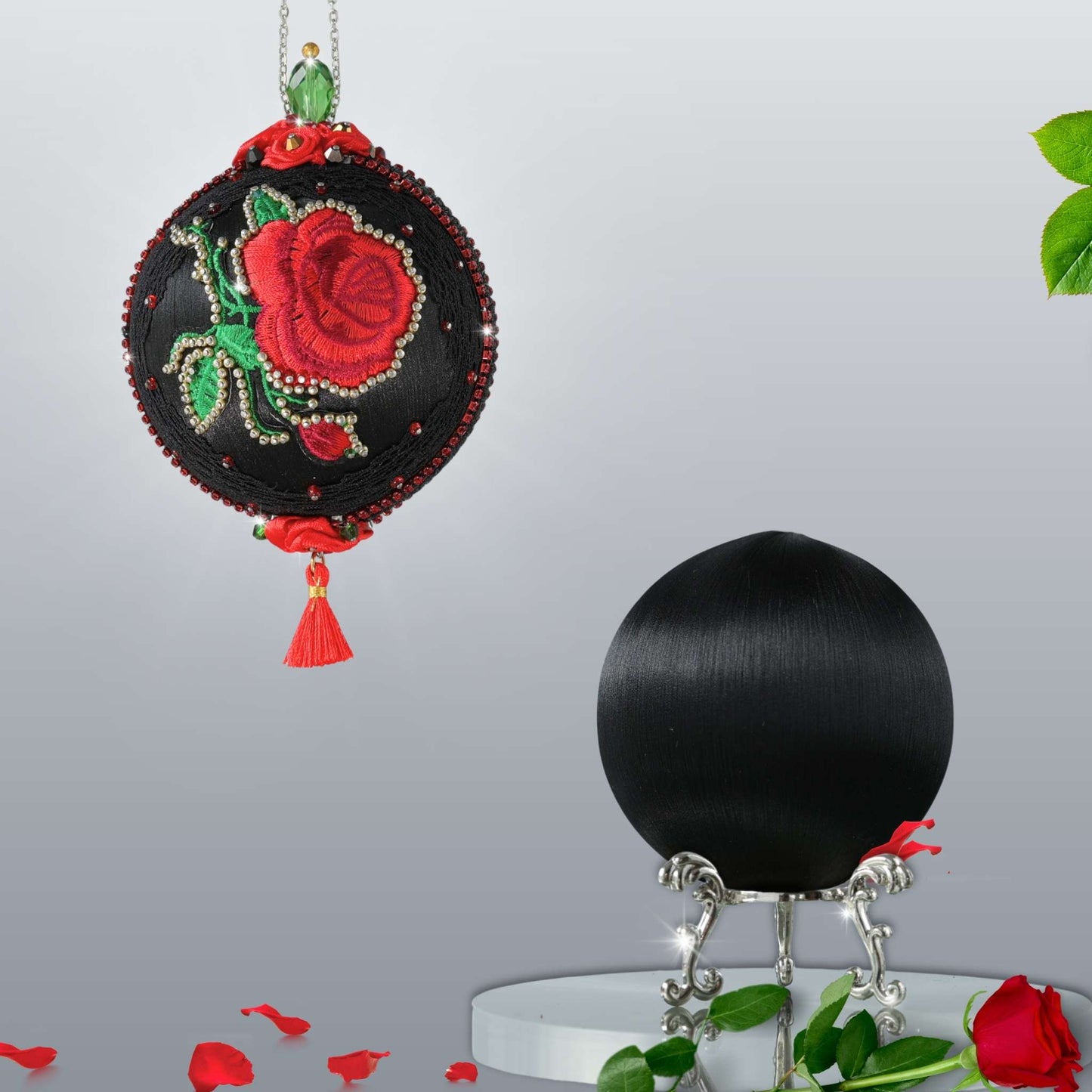 Carmen Handmade Ornament  Kit from Whim5seasons makes a unique gift - rich color, red rose embroidery patches dramatic design, and glass beads by Whim5seasons.