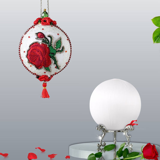 Carmen Handmade Ornament  Kit from Whim5seasons makes a unique gift - rich color, red rose embroidery patches dramatic design, and glass beads.