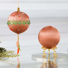 Push Pin Ornament Kit in rose brown color features green, orange, and brown maple leaf charms, gold chain, and a satin foam core on a light gray background. (RosyBrown)