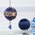 Load image into Gallery viewer, Two satin balls - one is a completed handmade satin ornament, and the other is a dark navy foam ball to be used for a DIY Christmas craft project by Whim5seasons. (Navy)
