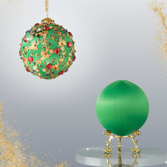 Quam Handmade Ornament  Kit from Whim5seasons makes a unique gift - rich green royal color, gold accents, bee charm, festive design, andbright red rhinestones.