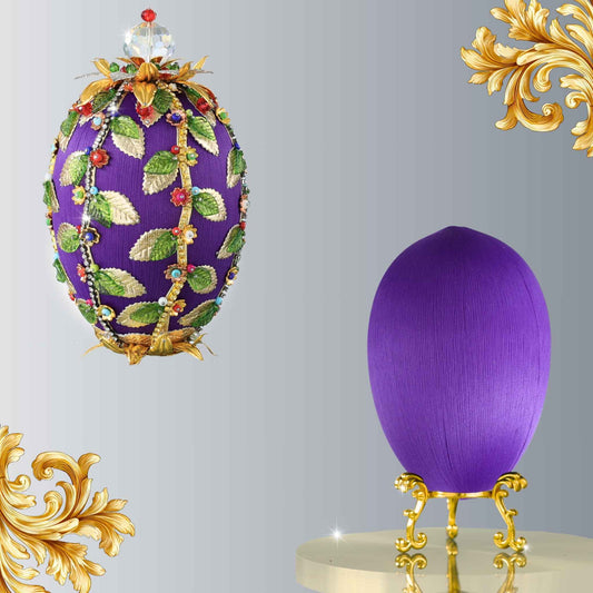 Abakashi Push Pin Ornament Kit: two satin eggs, one is intended for the project, and the other one is a Faberge inspired completed Easter Egg sequin & beaded ornament by Whim5seasons.